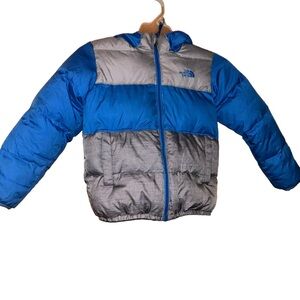 North face kids puff navy blue gray reversible coat toddler boys size 6